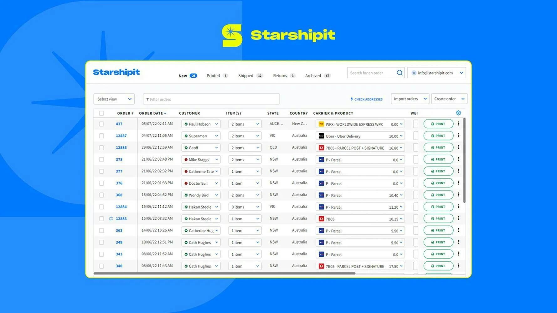 Australia Post, DHL, StarTrack, Labels, Rates & Tracking by Starshipit